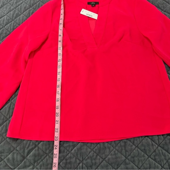J. Crew Top Women Small Hot Pink 3/4 Sleeve Blouse Crepe V Neck GG - Picture 6 of 9
